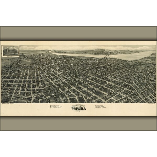 24X36 Gallery Poster%2C Aero View Map Of Tulsa%2C Oklahoma 1918 